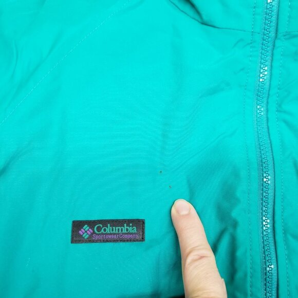 ✅Mens L VTG Columbia Jacket Teal Fleece Lined Retro Y2K Winter Ski Coat *STAIN - Picture 3 of 15
